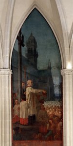 Predigt von Michel le Nobletz (1577-1652) vor einer Kirche in der Bretagne - Fresko, Kathedrale Saint Corentin, Quimper