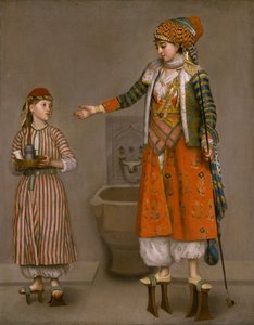 Eine Dame in türkischer Kleidung und ihr Diener