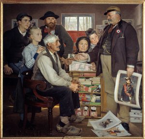 Bäcker-Propagandaszene. Ein Bäcker versucht, einen alten Bauern zu überzeugen, der Partei beizutreten von Jean Eugene Buland