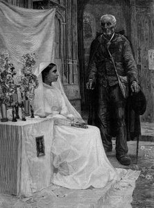 Opfergabe an Gott. Gravur nach einem Gemälde von Jean Eugène Buland (1852-1926). 19. Jahrhundert. In „Die illustre Welt“ Nr. 1240 vom 1. Januar von Jean Eugene Buland