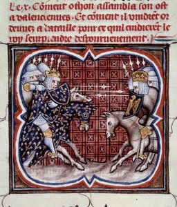 Französisch-Englischer Krieg (1202-1214): Die Schlacht von Bouvines am 27.07.1214 zwischen der französischen Armee von Philippe Auguste und den Flamen und Welfen von Othon IV. Der französische Sieg war entscheidend für den Ausgang des Krieges