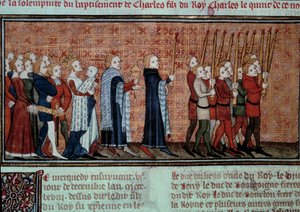 Prozession anlässlich der Taufe von Karl VI., getragen von Königin Jeanne d
