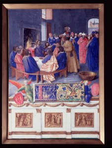 Johannes hat das Abendmahl. Miniatur aus „Das Stundenbuch des Étienne Chevalier“ von Jean Fouquet (1420-1477/1481)