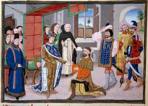Siebte Kreuzzug: König von Frankreich Saint Louis (oder Louis IX) (1214-1270) in Nikosia auf Zypern um 1245. Miniatur aus den „Großen Chroniken“ von Jean Fouquet (1420-1481). Paris, Bibliothek des Arsenal