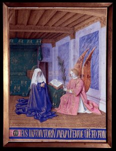 Die Stunden der Jungfrau: Die zweite Verkündigung Miniatur in „Die Stunden von Etienne Chevalier“ von Jean Fouquet (1420-1481) von Jean Fouquet