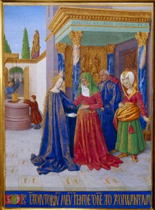 Heimsuchung. Begegnung zwischen der Jungfrau Maria und der Heiligen Elisabeth. Miniatur in „Les Heures d