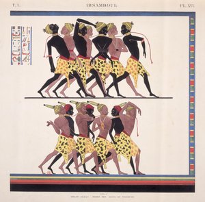 Interpretation der Fresken in Ibsambul, die nubische Sklaven darstellen, aus "Monuments de l"Egypte et de la Nubie" vom Künstler, um 1835