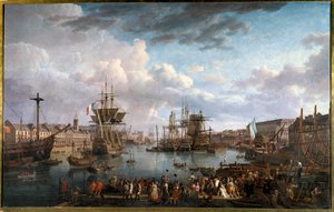 Ansicht des Hafens von Brest im 18. Jahrhundert. Gemälde von Jean-Francois Hue (1751-1823) 18. Jahrhundert von Jean Francois Hue