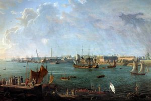 Ansicht des Hafens von Lorient im 18. Jahrhundert (Detail eines Gemäldes von Jean Francois Hue (1751-1823))