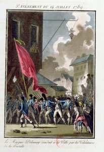 Marquis Bernard Rene Jordan de Launay (1740-89), Gouverneur der Bastille, wird am 14. Juli 1789 zum Hotel de Ville geführt von Jean Francois Janinet