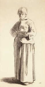 Eine stehende Frau, die eine Tasse hält, ca. 1852-56 von Jean Francois Millet