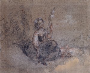 Eine junge Schäferin beim Spinnen von Jean Francois Millet
