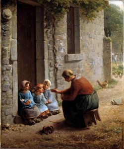 La becquée oder Bäuerin füttert ihre Kinder von Jean Francois Millet