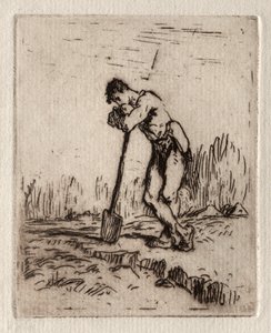 Mann, der sich auf einen Spaten lehnt von Jean Francois Millet
