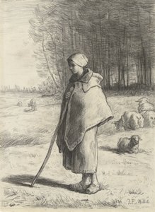Schäferin, auf einen Stock gelehnt von Jean Francois Millet