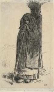 Hirtin, die sich an einen Baum lehnt von Jean Francois Millet