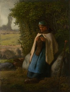Hirtin sitzt auf einem Felsen, 1856 von Jean Francois Millet