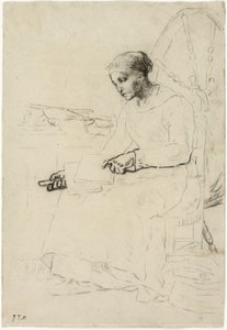 Der Wollkämmer (recto); Fragmentarische Skizze eines Mannes, der an einem Zaun steht (verso) von Jean Francois Millet