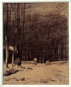 Der Eingang zum Barbizon-Wald, Schneeeffekt. Zeichnung von Jean Francois Millet. Paris, Orsay Museum von Jean Francois Millet