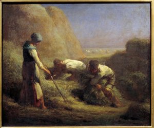 Die Heuboote. Bauern machen die Stiefel mit dem frisch gemähten Heu. von Jean Francois Millet