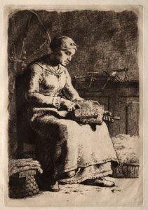 Frau beim Karden von Wolle von Jean Francois Millet