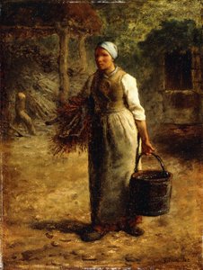 Frau, die Brennholz und einen Eimer trägt, ca. 1858-60 von Jean Francois Millet