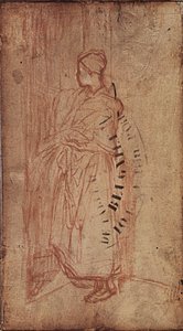 Junge Frau nimmt Wäsche aus einem Regal, ca. 1850-52