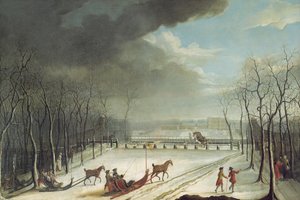 Der Prinz von Condé jagt in einem Schlitten, 1767 von Jean Francois Perdrix