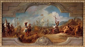 Christoph Kolumbus in Amerika (Deckenmalerei-Projekt). 1492. Gemälde von Jean Francois De Troy (1679-1752) von Jean François de Troy
