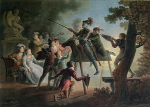 Don Quixote und Sancho Panza auf einem Holzpferd von Jean Frederic Schall