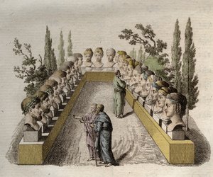Physiognomie - Physiognomik - Mehrere Philosophen, die verschiedene Physiognomien beobachten und zu durchdringen versuchen - Gravur von 1808 in „Die Kunst, Menschen durch Physiognomie zu erkennen“ von Johann Caspar Lavater (1741-1801) - 1806. von Jean Gaspard Lavater