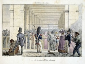 Schlange am Premier Théâtre Français - Lithographie von Marlet, in „Tableaux de Paris“ von Jean Henri Marlet