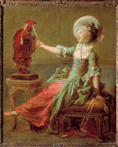 Ein junges Mädchen spielt mit einer chinesischen Statue, die ihr die Haare zieht von Jean Honore Fragonard