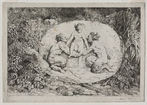 Bacchanalien: Nymphe von zwei Satyrn gestützt von Jean Honore Fragonard