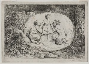 Bacchanalien: Nymphe unterstützt von zwei Satyrn, 1763 von Jean Honore Fragonard