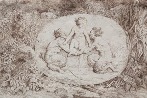 Bacchanalien: Nymphe von zwei Satyrn gestützt, 1763 von Jean Honore Fragonard