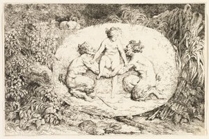 Nymphe auf den Händen von zwei Satyrn aus Bacchanales oder Satyrspiele von Jean Honore Fragonard