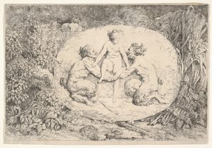 Nymphe, unterstützt von zwei Satyrn, 1763 von Jean Honore Fragonard