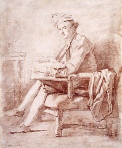 Porträt von Joseph-Jerome Le Francais de Lalande, ganzfigurig, sitzend, im Profil nach links, ein Buch haltend, ein Globus ruht auf einem Tisch links