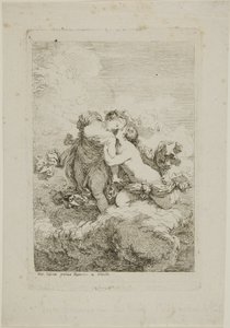 Zwei weibliche Figuren auf einer Wolke von Jean Honore Fragonard