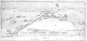 Ansicht der Schlacht bei Chalmettes Plantage, 8. Januar 1815 von Jean Hyacinthe Laclotte