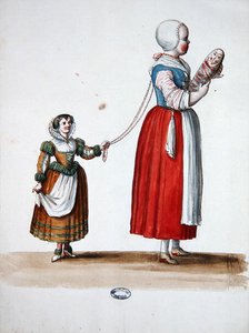 Zwei junge Mädchen, Theaterkostümentwurf für die Feierlichkeiten und Partys von Ludwig XIV.