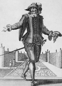 Ernster Schauspieler, Bühnenkostüm, Gravur von Jean Berain dem Älteren (1637-1711), Frankreich