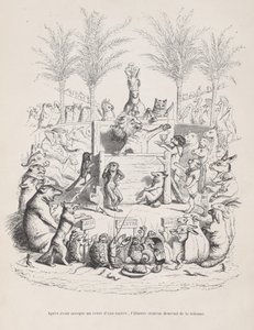 Nach dem Annehmen eines Glases süßen Wassers steigt der berühmte Redner von der Plattform herab von Jean Ignace Isidore Gérard