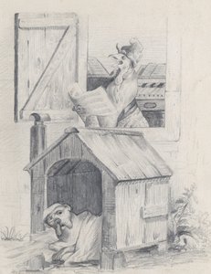 Hund im Hundehäuschen, Hahn singt am Fenster, ca. 1842