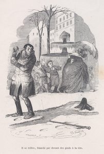 Er steht auf, von Kopf bis Fuß mit Schnee bedeckt. aus den kleinen Elendigkeiten des menschlichen Lebens, 1843