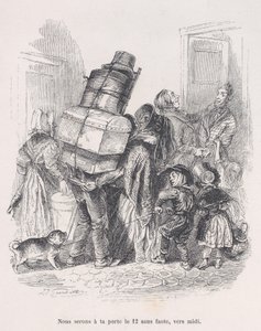 Wir werden pünktlich um Mittag an Ihrer Tür sein. aus Die kleinen Elendigkeiten des menschlichen Lebens, 1843 von Jean Ignace Isidore Gérard