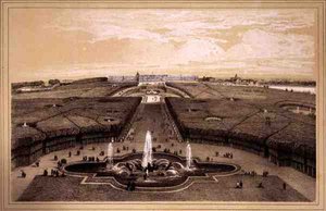 Gesamtansicht des Parks und Palastes von Versailles, veröffentlicht von Auguste Bry von Jean Jacottet