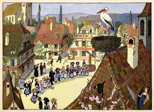 Mein Dorf, die, die nicht vergessen: Die Ankunft des Storches von Jean Jacques (1873 1951) Waltz