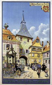 Rückkehr der Pilgerfahrt von Mont Sainte Odile nach Rosheim - Plakat der Eisenbahnen des Elsass und Lothringen, von Hansi